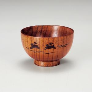 【クーポン有】 天然木製 汁椀 大和型 うさぎ彫...の商品画像