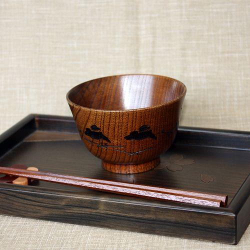 天然木製 汁椀 羽反型 うさぎ彫 漆塗り お椀 おわん スープボウル お碗
