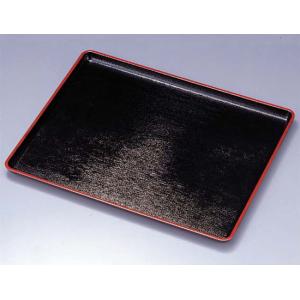 お盆 トレー 尺五 サービス盆 黒塗 渕朱(5枚組) 滑り止め加工 45.5cm 5