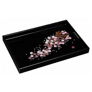 お盆 トレー 尺五 サービス盆 黒塗 渕朱(5枚組) 滑り止め加工 45.5cm 5