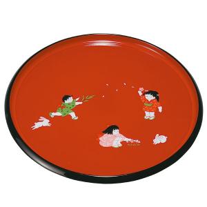 みよし漆器本舗 紀州塗り お盆 トレー 8寸 丸盆 朱 野菊 茶盆 おしゃれ