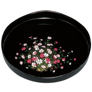みよし漆器本舗 紀州塗り 尺寸 丸盆 黒檀杢 山路（盛絵） お盆 トレー