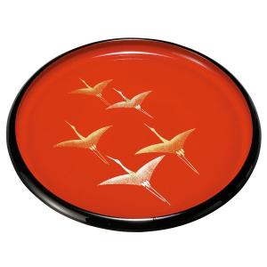 みよし漆器本舗 梅型盆 朱 梅に松葉 紀州塗り 7.5寸 23cm お盆 トレー
