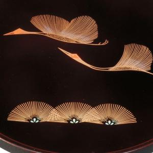 紀州塗り 8寸 丸盆 溜 金鶴 お盆 トレー ...の詳細画像1