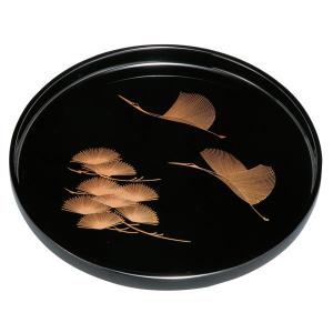 みよし漆器本舗 紀州塗り お盆 トレー 11寸 33cm 丸盆 溜 山路 金蒔絵