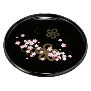 紀州塗り ８寸 24cm 丸盆 黒 花結び お盆 トレー トレイ