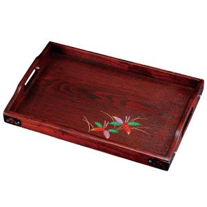 みよし漆器本舗 紀州塗り 尺6寸 長手盆 杢塗分け 春秋 月うさぎ お盆