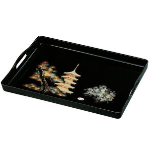 みよし漆器本舗 紀州塗り 尺6寸 長手盆 黒 錦春秋 お盆 トレー トレイ