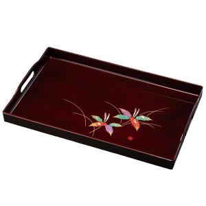 みよし漆器本舗 紀州塗り 尺6寸 長手盆 黒 錦春秋 お盆 トレー トレイ