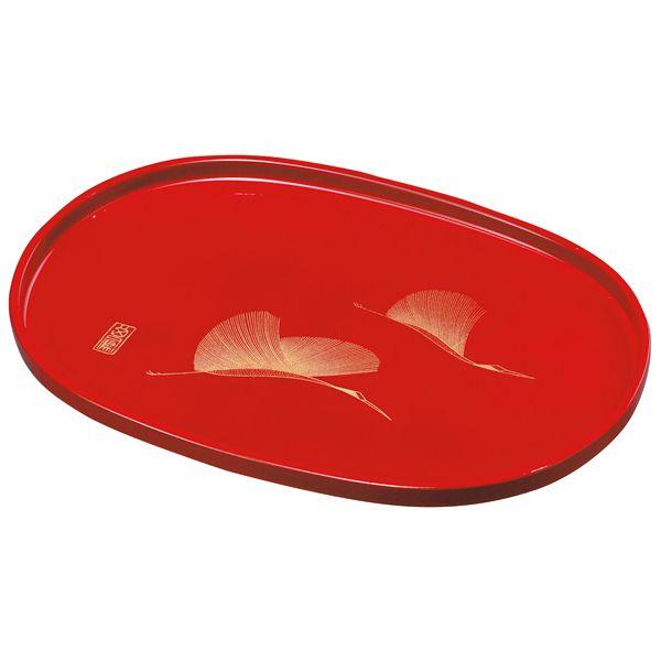 なう 小判盆 ９寸 27cm お盆 トレー 朱 夫婦鶴 おぼん トレイ 日本製 国産 おしゃれ 和柄...