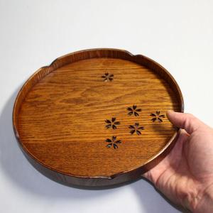 天然木製 お盆 8寸 丸盆 トレー 和 桜 2...の詳細画像1