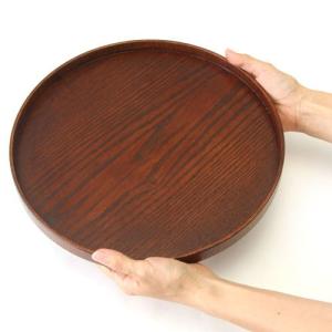 天然木製 お盆 尺寸 丸盆 30cm 木目 漆塗り トレー トレイ おぼん おもてなし ナチュラル おしゃれ 膳 円形 カフェ風