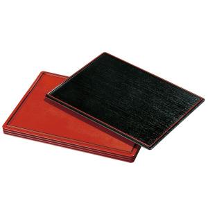 お盆 トレー 尺五 サービス盆 黒塗 渕朱(5枚組) 滑り止め加工 45.5cm 5