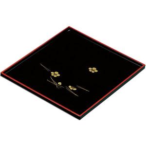 みよし漆器本舗 羽反会席膳 黒 無地 尺2寸 36cm 正方形 角盆 お盆