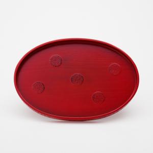 天然木製 8寸 小判盆 水玉 根来 漆塗り 24cm お盆 トレー トレイ おぼん