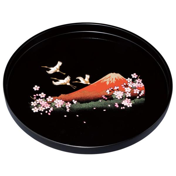紀州塗り お盆 トレー 10寸 29.5cm 丸盆 黒 一富士二鶴三桜 和風 和室 おしゃれ 木目調...