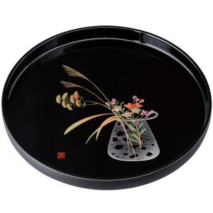 みよし漆器本舗 紀州塗り 尺寸 丸盆 黒 さくら桜 お盆 トレー トレイ