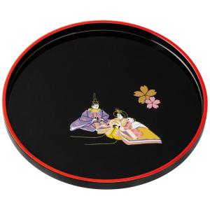紀州塗り お盆 トレー 8寸 24cm 丸盆 黒 雛さくら 桃の節句 和風 和室 おしゃれ トレイ おぼん 日本製 国産