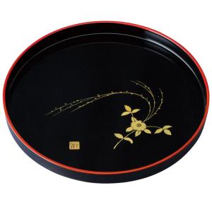 みよし漆器本舗 丸盆 黒 うさぎ 9寸 27cm お盆 トレー トレイ おぼん