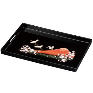 みよし漆器本舗 紀州塗り お盆 トレー 長手盆 10寸 すみ切トレー 黒 花
