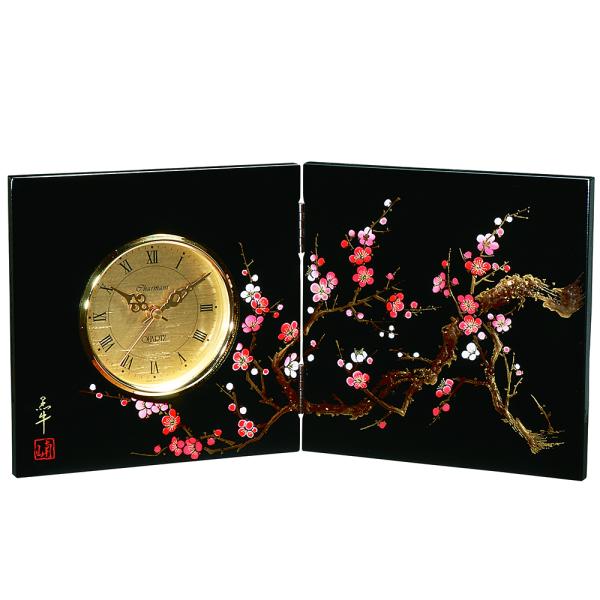 紀州塗り 屏風時計 黒 香林 和風 おしゃれ 木目 インテリア 日本製 置き時計 置時計 和柄 和デ...