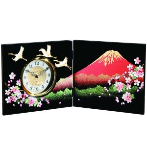 みよし漆器本舗 紀州塗り 屏風時計 寿鶴 和風 おしゃれ 木目