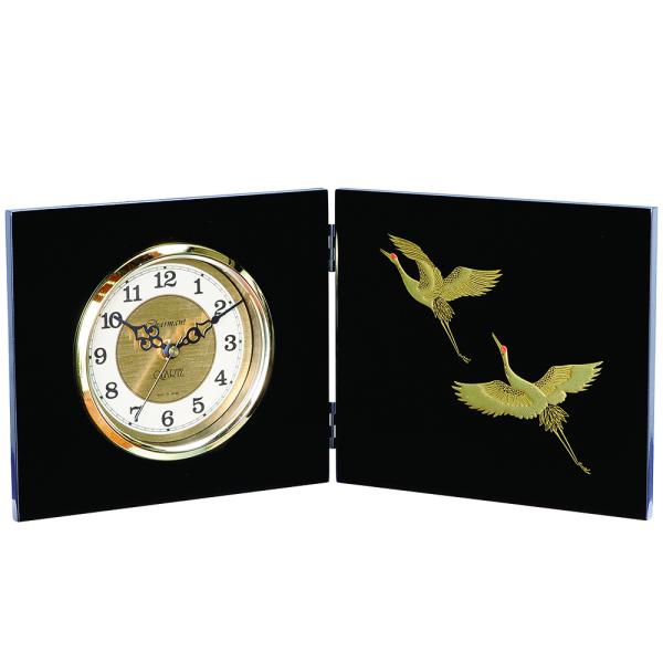 紀州塗り 屏風時計 寿鶴 和風 おしゃれ 木目 インテリア 日本製 置き時計 置時計 和柄 和デザイ...