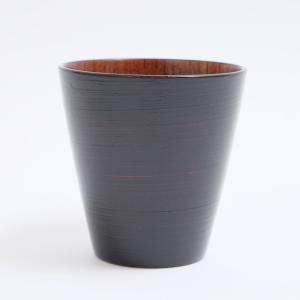 カップ 天然木製 フリーカップ ライン 曙 漆塗り 取っ手なし コップ 黒 ブラック 軽い 軽量 割れにくい