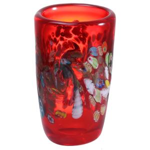 花瓶 フラワーベース おしゃれ ガラス 瑠璃紋様 インテリア雑貨 円柱 かわいい 小さい 赤 レッド｜miyoshi-ya