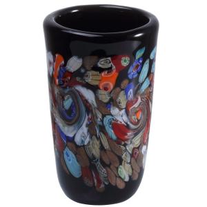 花瓶 フラワーベース おしゃれ ガラス 瑠璃紋様 インテリア雑貨 円柱 かわいい 小さい 黒 ブラック
