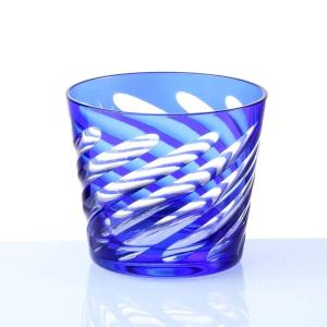 切子グラス タンブラー ロックグラス オールドグラス おしゃれ コップ グラス ガラス 波紋 ブルー 濃青色 食洗機対応