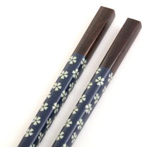 天然木製 姫桜箸 青 23cm お箸 おはし おしゃれ 花柄 カトラリー シンプル 和食器 和風 大人 男 女 普段使い 来客用 ブルー ネイビー