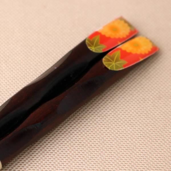 50％OFF 天然木製 先角箸 天削 菊と紅葉 23cm お箸 おはし おしゃれ 花柄 カトラリー ...
