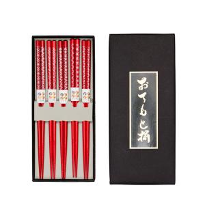 みよし漆器本舗 天然木製 箸 5膳セット 日本紋様 黒 ギフトBOX入り お