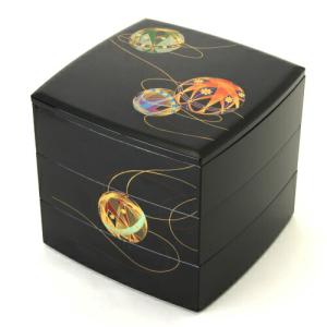 重箱 3段 日本製 国産 会津漆器 6.5 三段重共足 花丸四君子 黒