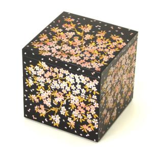 重箱 3段 6寸 18cm 黒 朱 お重 日本製 山中塗 シール蓋付き 花の小路