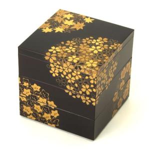 みよし漆器本舗 紀州塗り 5寸 胴張 二段 重箱 黒内朱 かぶと 運動会