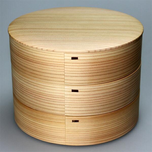 秋田杉 大館曲げわっぱ ６寸 丸三段重箱 白木 日本製 国産 運動会 大型 弁当箱 おしゃれ 3段 ...