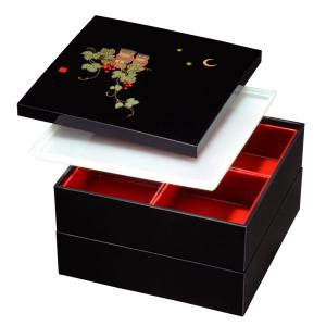 みよし漆器本舗 重箱 2段 天然木製 漆塗り 7寸 二段 木目 仕切り付き