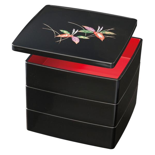 紀州塗り 6.5寸 三段 重箱 黒内朱 二人静 運動会 大型 弁当箱 おしゃれ 3段 お重箱 かわい...