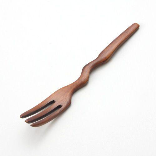 50％OFF 天然木製 波型フォーク（小） デザートフォーク おしゃれ かわいい 漆塗り カトラリー