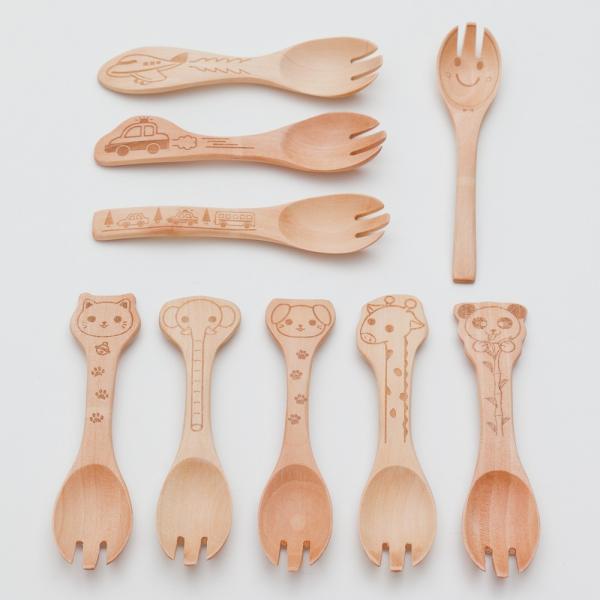 天然木製 こどもカトラリー スプーン フォーク 子供 キッズ ナチュラル 動物 おしゃれ かわいい ...