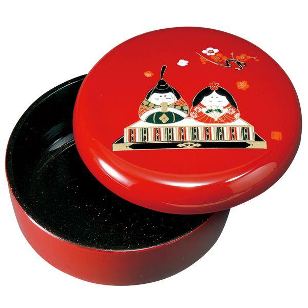 紀州塗り 5.5寸 菓子器 朱 招福雛 ひな祭り 16.8cm 菓子器 菓子鉢 蓋付き 和 丸 菓子...