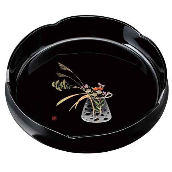 紀州塗り 8寸 24cm 梅型菓子鉢 黒 盛絵花かご お菓子入れ 和風 和室 日本製 国産