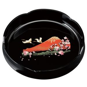 みよし漆器本舗 紀州塗り お盆 トレー 10寸 29.5cm 丸盆 黒 一富士二鶴