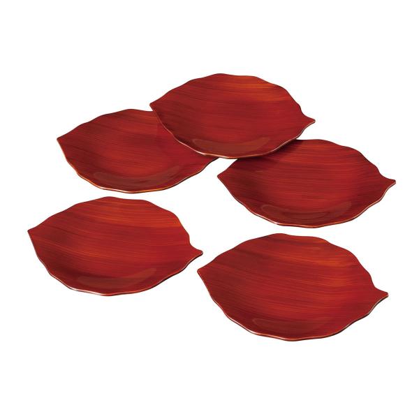 漆器 銘々皿 紀州塗り 6.6寸 20cm 木の葉 銘々皿 春慶杢 セット 5枚入 日本製 国産 和...