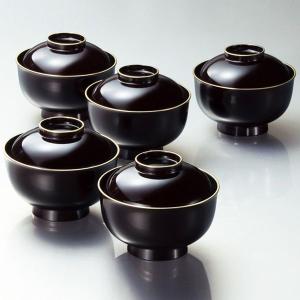 懐石道具 会席道具 四つ椀 坪椀 煮物椀 朱塗 黒網目 5客セット 木製 朱