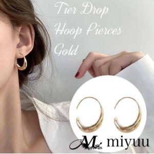 ピアス ゴールド 大きめ ゴールドピアス 大きめ フープピアス 大ぶり フープ ティアドロップ しずく レディース おしゃれ ギフト リング 韓国 アクセサリー