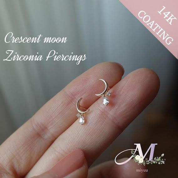ピアス 小さめ アレルギー対応 三日月 小ぶり 14K 14金 月 ムーン ゴールドピアス レディー...