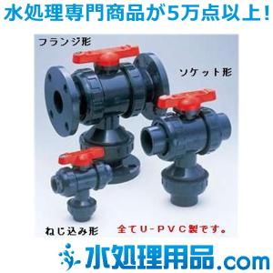 旭有機材工業　三方ボールバルブ23型　U-PVC製　フランジ形　20A　V23LVUVF020｜mizu-syori